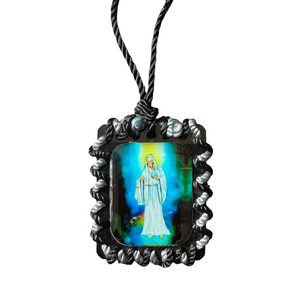 Santa Muerte Scapular Necklace Black Rope Handmade Holy Death Grim Reaper